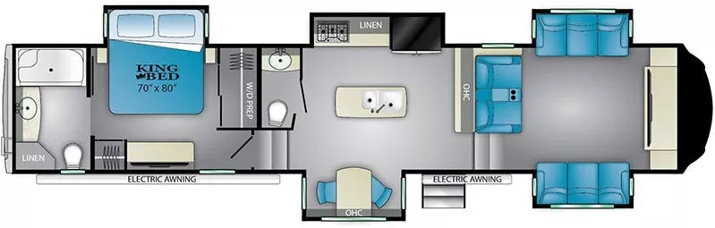 42' 2020 Heartland Bighorn 3950FL w/5 Slides Floorplan