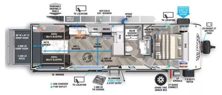 32' 2021 Forest River Wildwood Fsx Platinum 270RTKX - Toy Hauler Floorplan