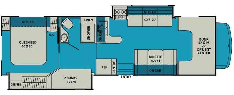 33' 2016 Forest River Coachmen Leprechaun 310BH w/2 Slides - Bunk House Floorplan