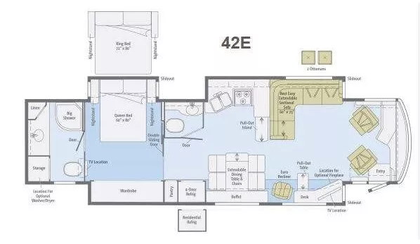 44' 2013 Winnebago Itasca Meridian 42E 400hp Cummins w/3 Slides Floorplan