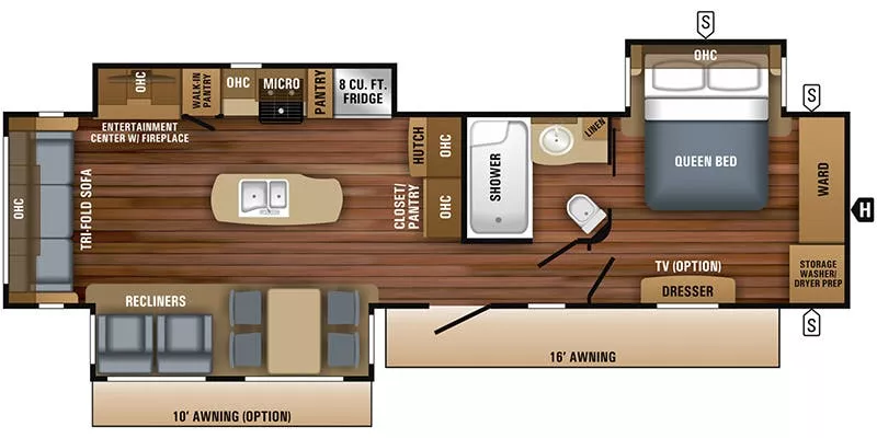 40' 2018 Jayco Eagle 330RSTS w/3 Slides Floorplan
