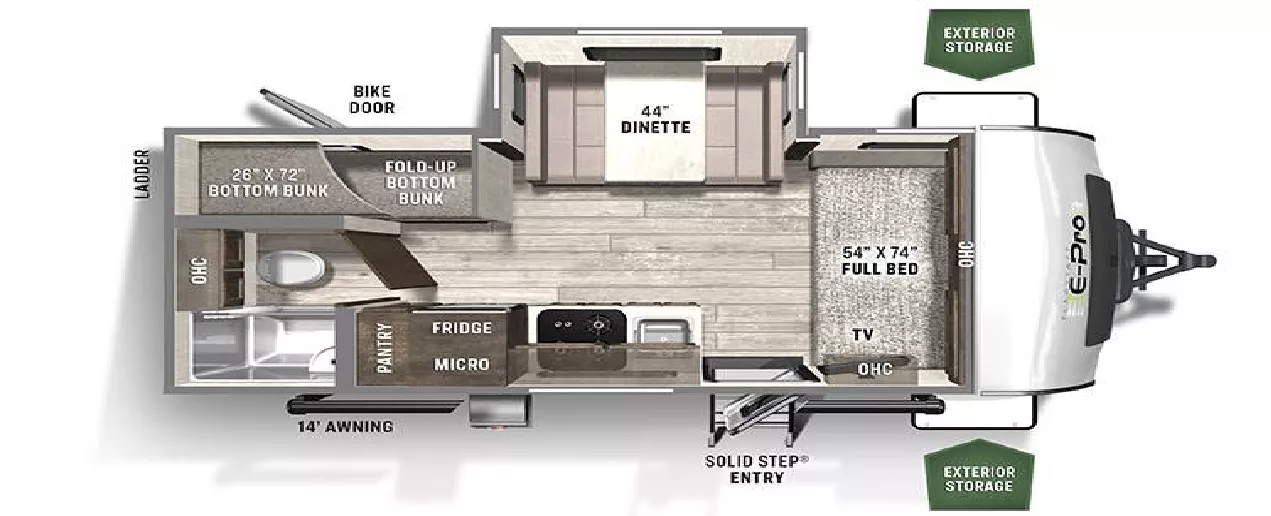 23' 2021 Forest River Flagstaff E20BHS w/Slide Floorplan