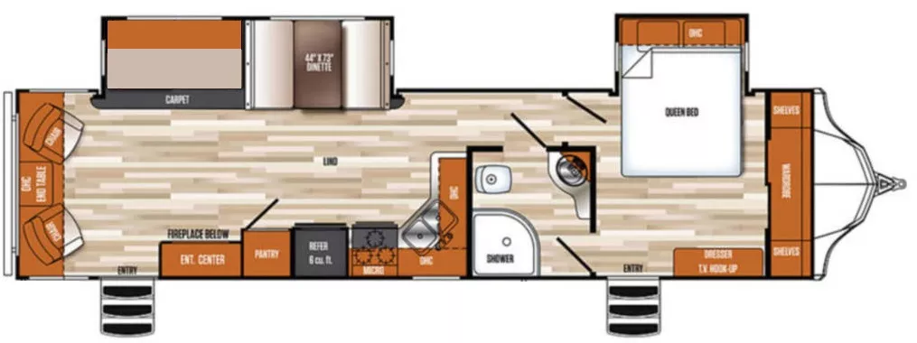 38' 2019 Forest River Vibe 278RL w/2 Slides Floorplan