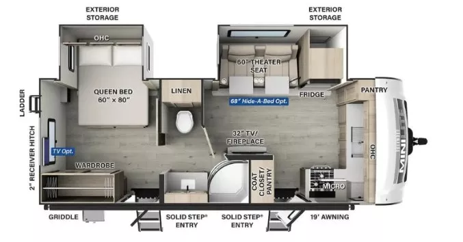 26' 2021 Forest River Rockwood Mini Lite 2516S w/2 Slides Floorplan