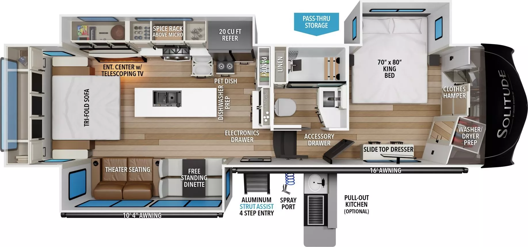 34' 2017 Grand Design Solitude 310GK w/3 Slides Floorplan