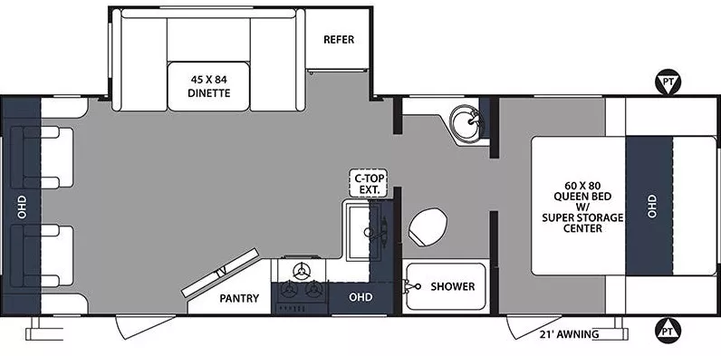 30' 2019 Forest River Surveyor 271RLS w/Slide Floorplan