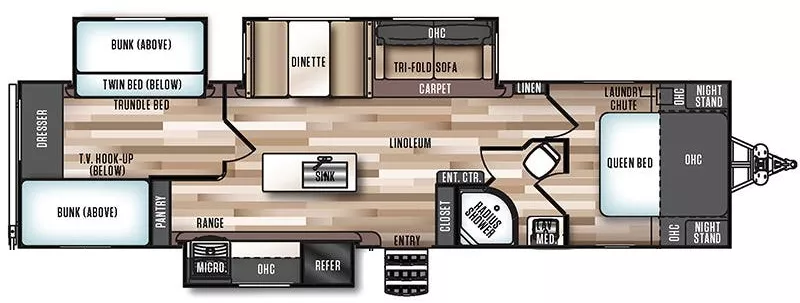 37' 2018 Forest River Salem Hemisphere Glx 300BH w/3 Slides - Bunk House Floorplan