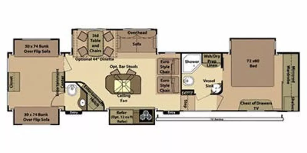42' 2017 Highland RV Open Range 427BHS w/5 Slides - Bunk House Floorplan