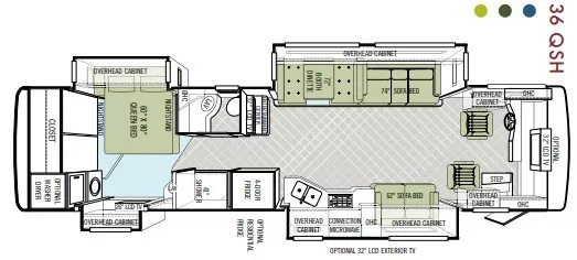37' 2010 Tiffin Phaeton 36QSH 360hp Cummins w/4 Slides Floorplan