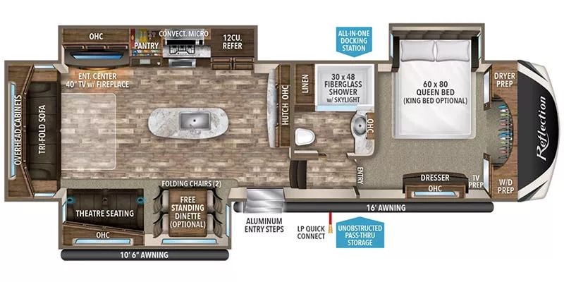 35' 2019 Grand Design Reflection 337RLS w/3 Slides Floorplan