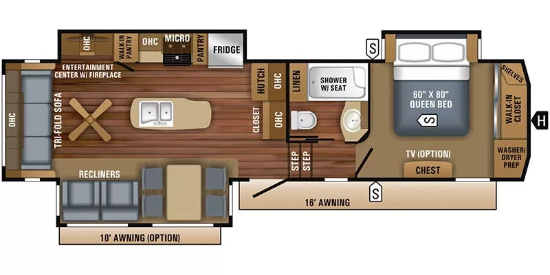 36' 2018 Jayco Eagle 321RSTS w/3 Slides Floorplan