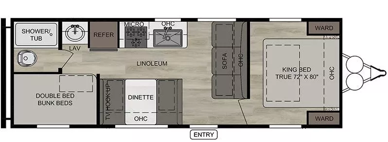 29' 2020 Forest River East To West Della Terra 27KNS - Bunk House Floorplan