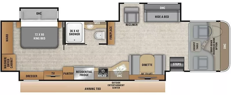 39' 2019 Entegra Coach Emblem 36H w/3 Slides Floorplan