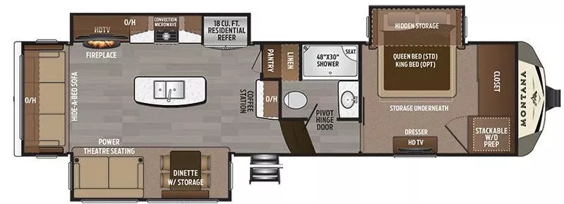 35' 2018 Keystone Montana Legacy 3121RL w/3 Slides Floorplan