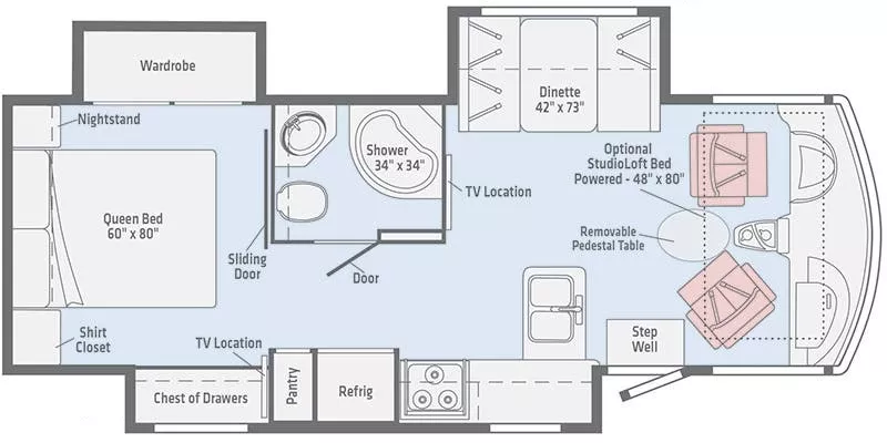 28' 2021 Winnebago Adventurer 27N w/3 Slides Floorplan