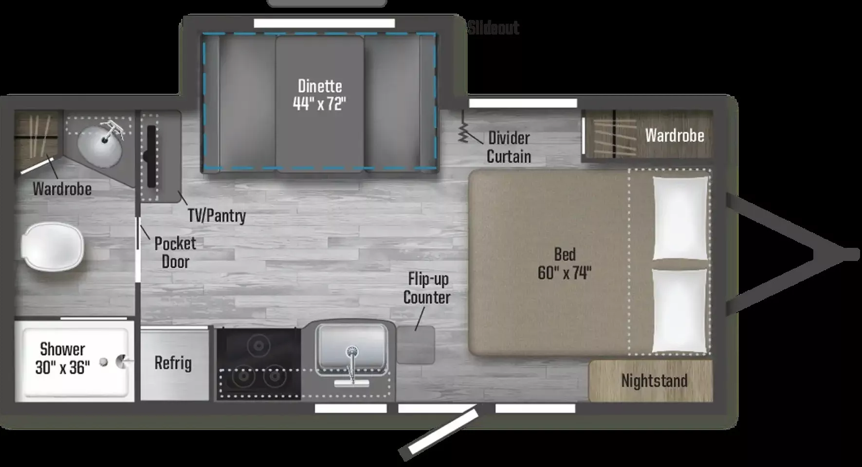 22' 2024 Winnebago Micro Minnie 2108FBS w/Slide Floorplan