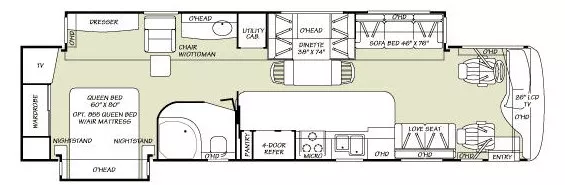 38' 2007 Fleetwood Bounder 38V 300hp Caterpillar w/2 Slides Floorplan