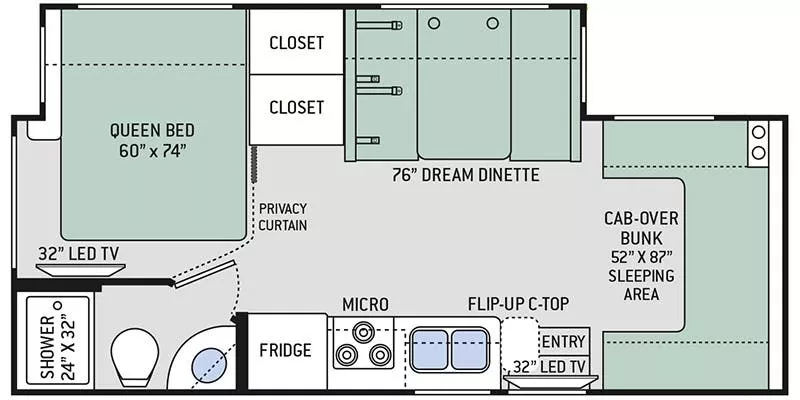 25' 2020 Thor Freedom Elite 24FE w/Slide Floorplan