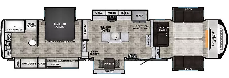 45' 2023 Thor Redwood RV 4200FL w/6 Slides Floorplan