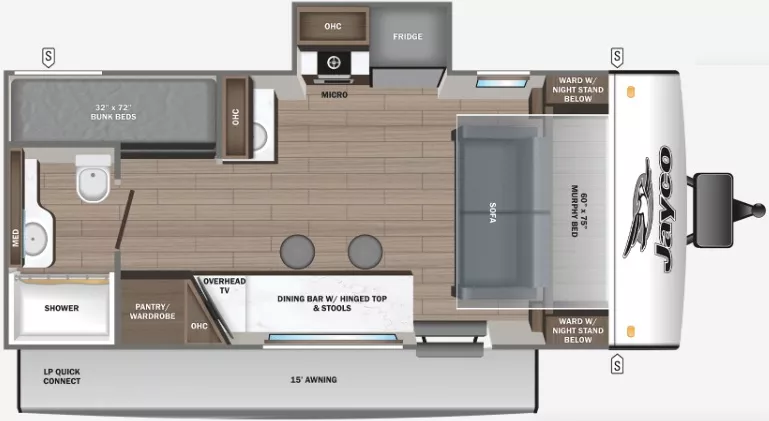 23' 2025 Jayco Jayfeather Air Series 18MBH w/Slide - Bunk House Floorplan