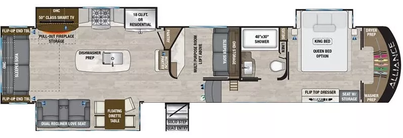 41' 2021 Alliance RV Paradigm 390MP w/3 Slides Floorplan