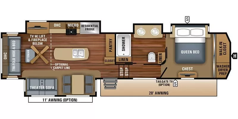 41' 2018 Jayco North Point 381DLQS w/4 Slides Floorplan