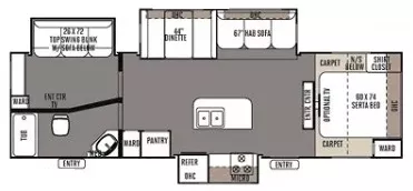 33' 2014 Forest River Rockwood 2910TS w/3 Slides Floorplan