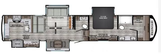42' 2020 Thor Redwood 4001LK w/4 Slides Floorplan
