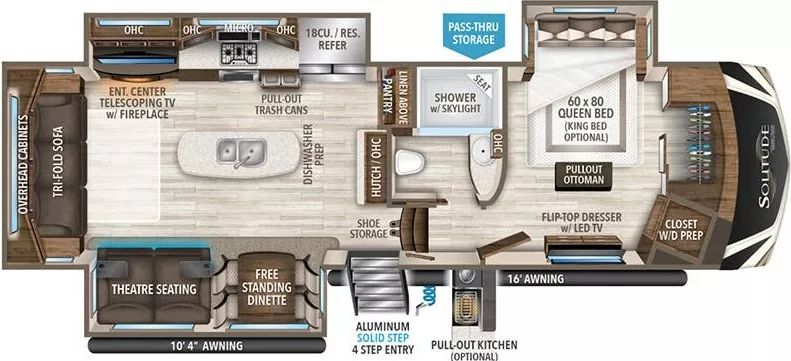 34' 2020 Grand Design Solitude 310GK w/3 Slides Floorplan