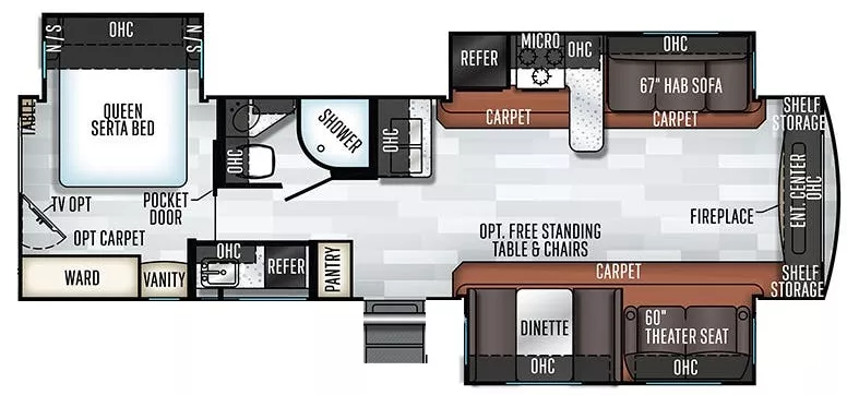 35' 2019 Forest River Flagstaff 832FLBS w/3 Slides Floorplan