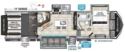 39' 2023 Grand Design Momentum 351MS w/3 Slides & Generator  - Toy Hauler Floorplan