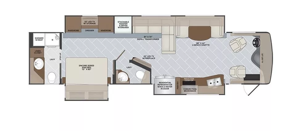 38' 2020 Holiday Rambler Navigator 38K 340hp Cummins w/3 Slides Floorplan