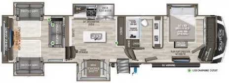 43' 2023 Grand Design Solitude 376RD w/5 Slides Floorplan