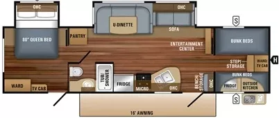 36' 2019 Jayco Jay Flight 31QBDS w/2 Slides - Bunk House Floorplan