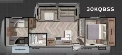33' 2020 Forest River Wildwood 30KQBSS w/Slide - Bunk House Floorplan