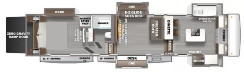 45' 2024 Forest River Riverstone Legacy 42FSKG w/5 Slides - Toy Hauler Floorplan