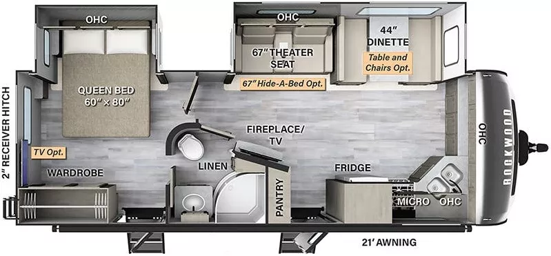 29' 2023 Forest River Rockwood Ultra Lite 2608BS w/2 Slides Floorplan