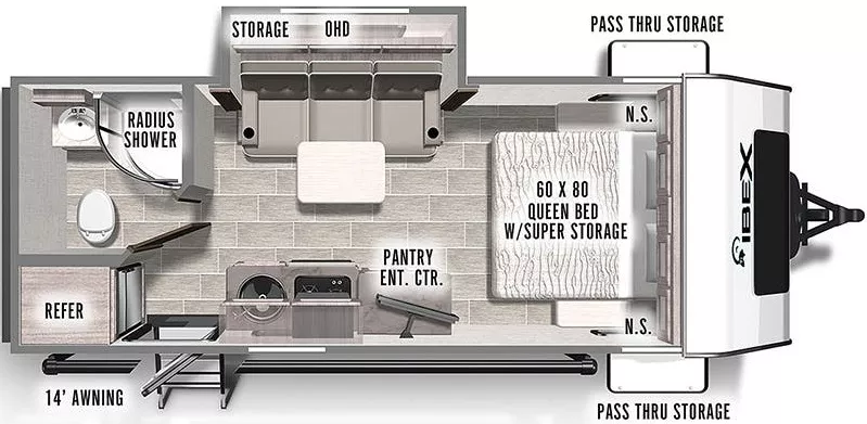 23' 2021 Forest River Ibex 19QBS w/Slide Floorplan