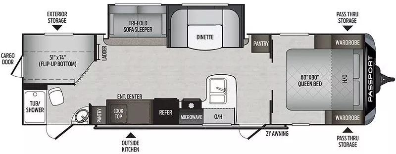 33' 2021 Keystone Passport Gt 2950BHWE w/Slide - Bunk House Floorplan