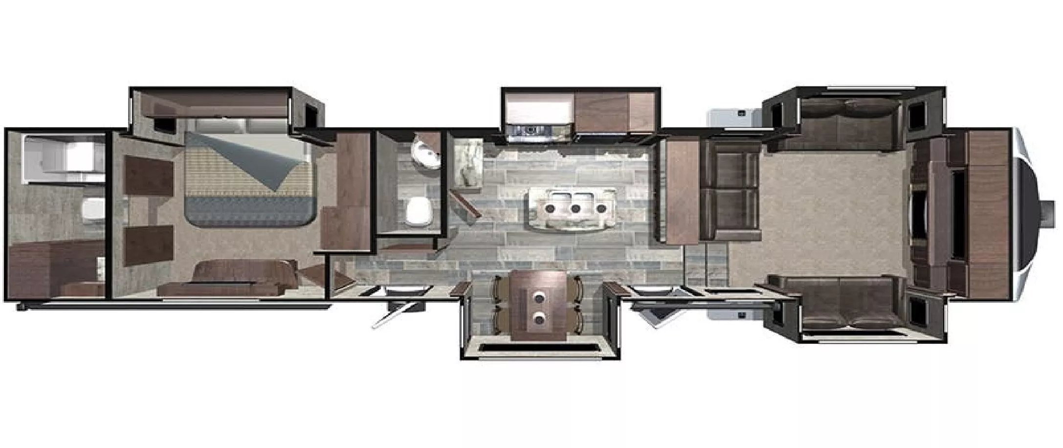 40' 2019 Highland RV Open Range 387RBS w/5 Slides Floorplan