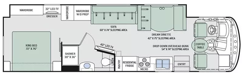 36' 2017 Thor Hurricane 34F w/Slide Floorplan