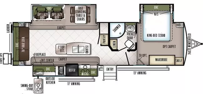 32' 2020 Forest River Flagstaff Classic 832OKBS w/3 Slides Floorplan