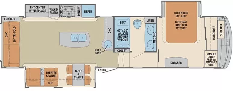 38' 2019 Forest River Palomino Columbus 329DVW w/3 Slides Floorplan