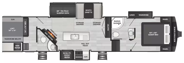 39' 2021 Keystone Cougar 364BHL w/3 Slides - Bunk House Floorplan