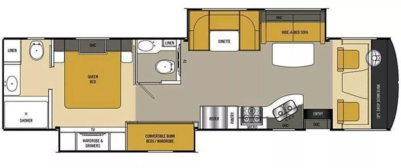 36' 2016 Coachmen Mirada 35BH w/2 Slides Floorplan