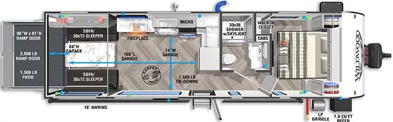 32' 2022 Forest River Wildwood Fsx Platinum 270RTKX - Toy Hauler Floorplan
