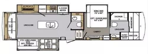 41' 2020 Forest River Cardinal Luxury 3875FBX w/3 Slides Floorplan