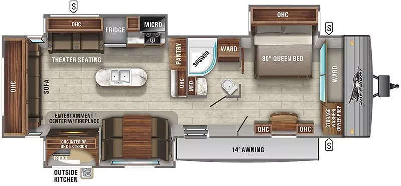 37' 2021 Jayco Jay Flight 34RLOK w/3 Slides Floorplan