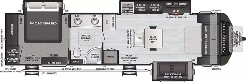 38' 2021 Keystone Sprinter Limited 330KBS w/3 Slides Floorplan