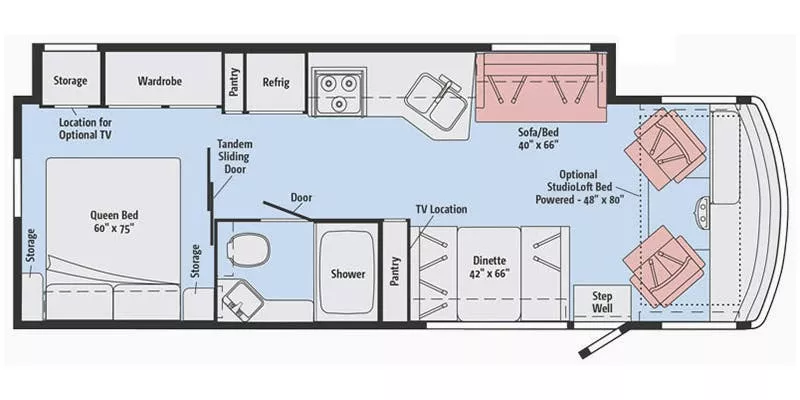 30' 2018 Winnebago Vista 29VE w/Slide Floorplan